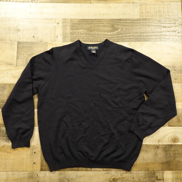 Brooks Brothers Merino Wool V-Neck Sweater Men’s Large Black Stretch Knit - Picture 1 of 8